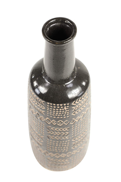 Deco 79 Porcelain Ceramic Decorative Vase Tribal Centerpiece Vase, Flower Vase for Home Decoration 6" x 6" x 18", Black