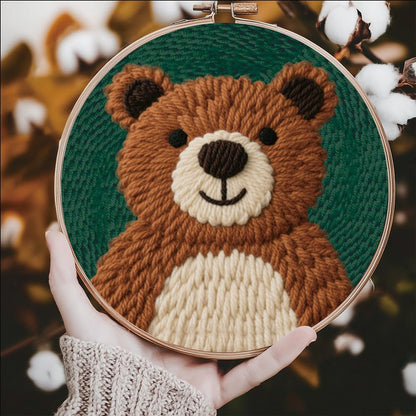 FREEBLOSS DIY Punch Needle Kits for Beginners Cartoon Bear Punch Needle Starter Craft Set with Hoop and Instruction Embroidery Set for Adults Festival Gift and Decoration 7.9''/20cm