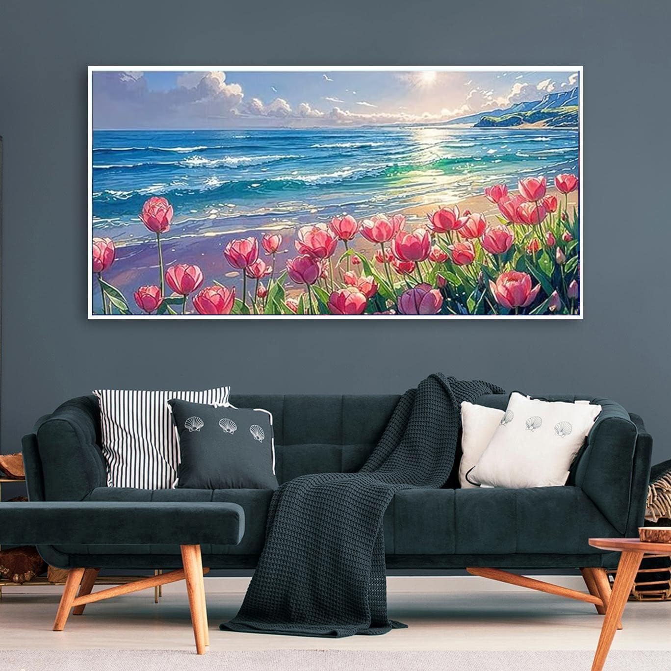 Large Tulip Diamond Painting Kits,Diamond Art for Adults Sunrise Over The Sea Full Round Drill Large Size(27.5 X 15.7inch),Abstract Scenery Paint with Diamonds Crystal Gem for Gift,Wall Decor
