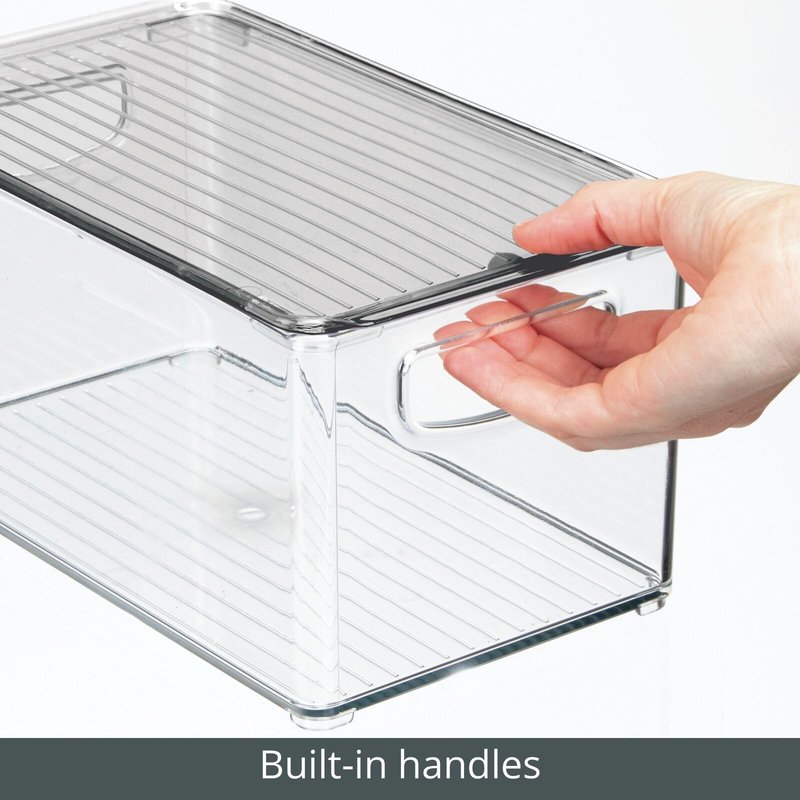 mDesign Deep Plastic Bathroom Storage Bin Box, Lid/Built-in Handles, Organization for Makeup, Hair Styling Tools, Toiletry Accessories in Cabinet, Shelves, Ligne Collection, 2 Pack, Clear/Smoke Gray