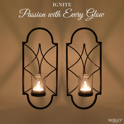 Hosley Set of 2 Iron Tealight Wall Sconces – 12” Decorative Candle Holders for Home Decor, Living Room Bedroom Hallway, Wedding & Housewarming Gift