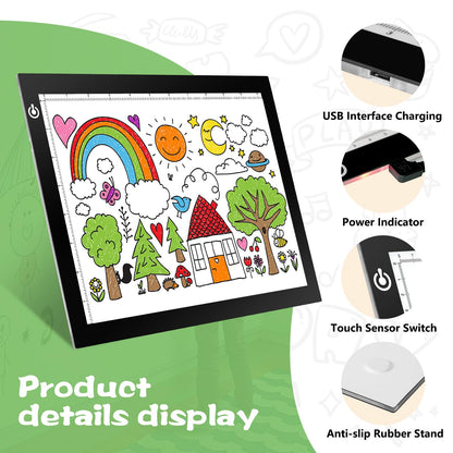KIVOTAC 9x12 Inch LED Light Pad, Ultra-Thin USB Powered Bright Light up Box Adjustable Light Table for Drawing, Weeding Vinyl, Diamond Art, Sketching, Tracing and Animation