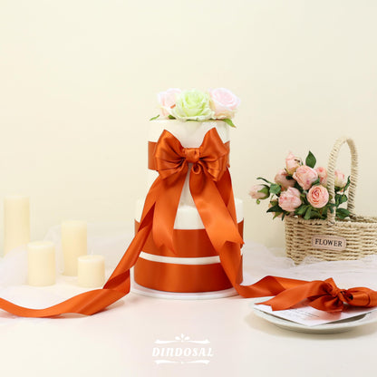 DINDOSAL Terracotta Ribbon 2 Inch x 25 Yards, Thick Burnt Orange Double Face Satin Ribbon for Fall Decor, Thanksgiving, Christmas Tree, Gift Wrapping, Wedding, Bouquet Wrap, Hair Bows