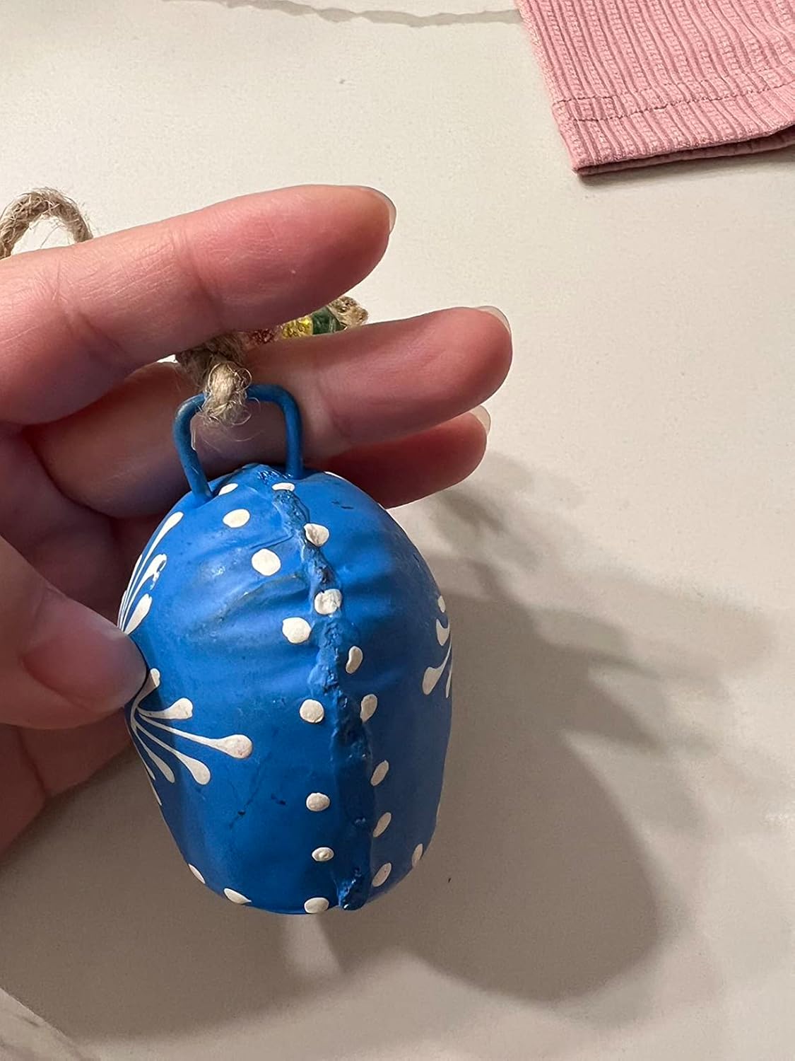 Set of 5 Painted Bells - 7cm Hanging Harmony Multicolor Metal Bells on Rope, Farmhouse Wall Décor