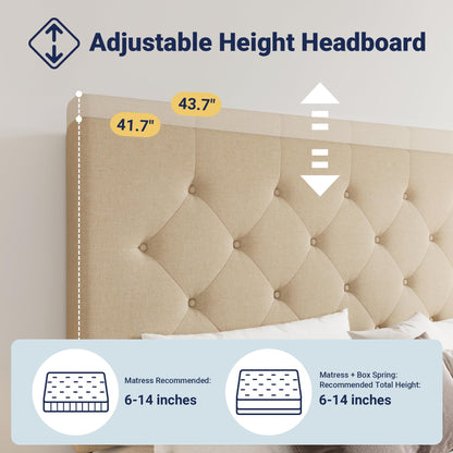 Allewie Upholstered King Size Platform Bed Frame with 4 Storage Drawers and Headboard, Diamond Stitched Button Tufted, Mattress Foundation with Wooden Slats Support, No Box Spring Needed, Beige