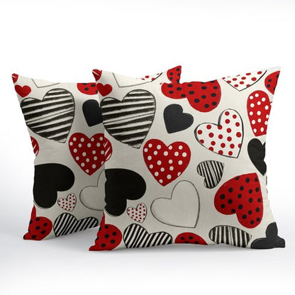 Kawani Valentines Day Pillow Covers 18x18 Inch Black and Red Heart Outdoor Decorative Throw Pillow Covers Set of 2 Valentine's Day Pillowcases Farmhouse Cushion Covers for Couch Sofa Decor