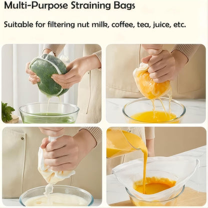 5PCS Cheese Cloth Bags for Straining, Bowl-shaped reusable nylon cheese cloth filter bag, fine mesh multi-purpose food filter bag, suitable for nut milk, juice, soy milk, dumpling fillings. (Large)