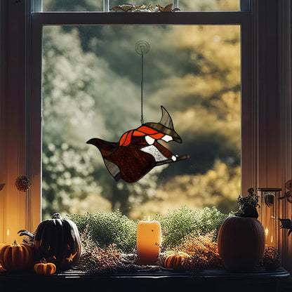LITEPEDIA Witch On Broomstick Decor Stained Glass Window Hangings,Witch Stained Glass Suncatcher for Window,Halloween Decoration, for Party