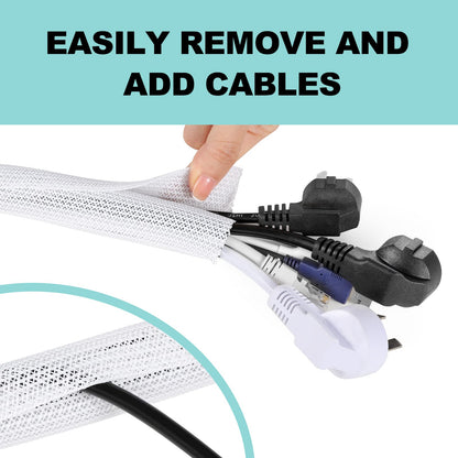 AGPTEK White Cable Sleeve Cover, 2 Pack 5ft - 1.2 inch Cord Management Wire Organizer Under Desk, Home Office Computer Wire Cover Hider Cord Protector, Protect Pet Cat Dog from Chewing, White