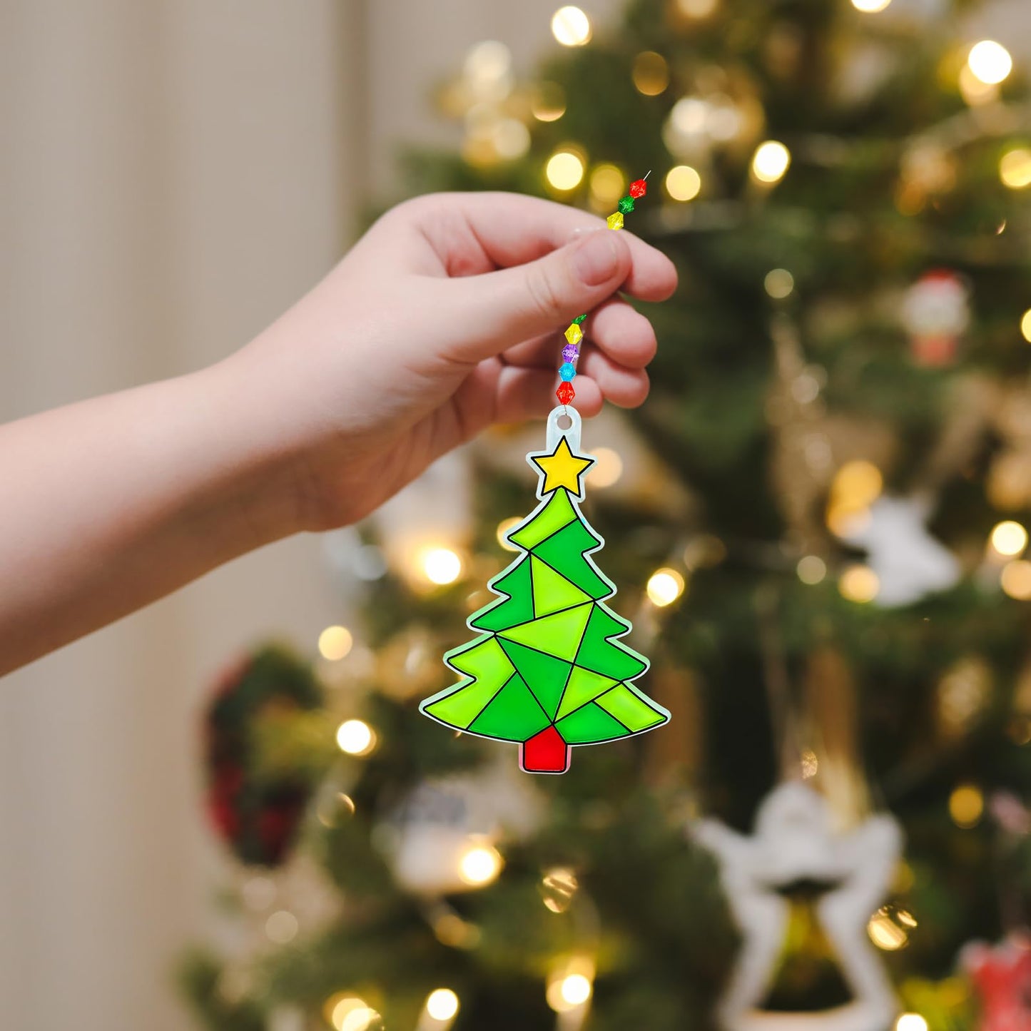 Winlyn 24 Sets Christmas Tree Suncatchers Ornaments Decorations DIY Window Paint Art Suncatchers Winter Crafts Painting Kits for Kids Classroom Activities Art Project Party Favors