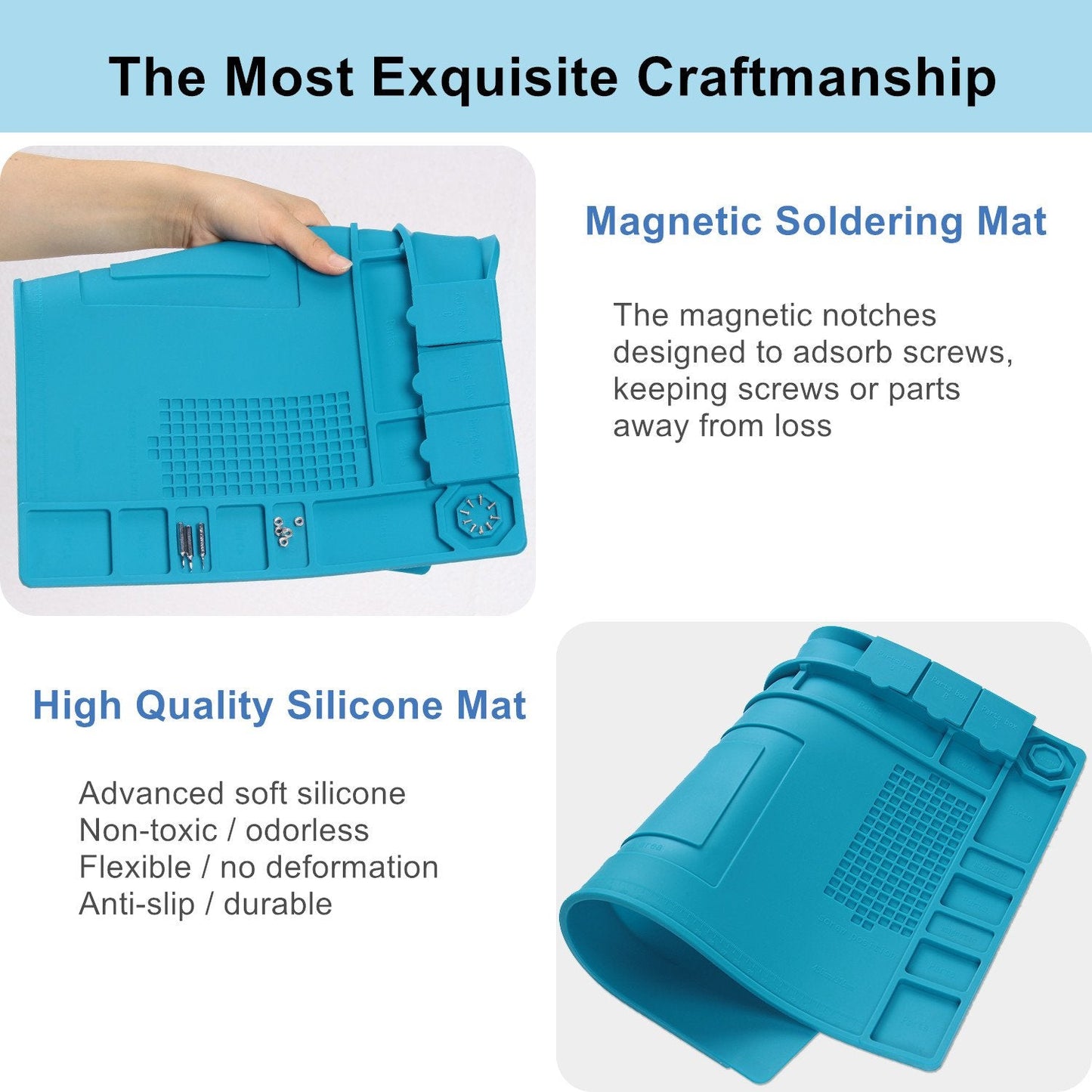 Solder Mat, Large Silicone Electronics Repair Mat, Premium Heat Resistant 932°F Magnetic Soldering Mat for Cell Phone, Laptop Repair, BGA Soldering Gun Iron 17.7''x 11.8'' Blue
