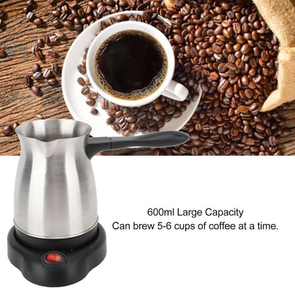 Turkish Coffee Maker, 600ml Stainless Steel Electric Pot with Long Handle for Home and Travel