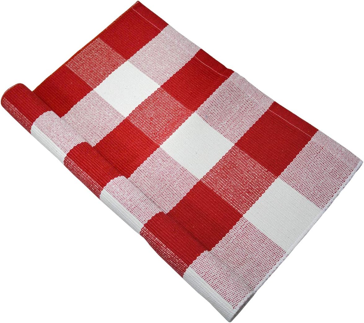 USTIDE Cotton Buffalo Plaid Rug, Red & White Check, 23.6"X51", Hand-Woven Indoor/Outdoor Washable Carpet