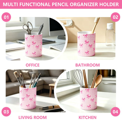 vnbsdwi Ceramic Pencil Holder for Desk Cute Pen Holder Pink Bow Pencil Cup Pot Desk Organizer Large Capacity Ceramic Makeup Brush Holders Multifunctional Office Supplies for Home School