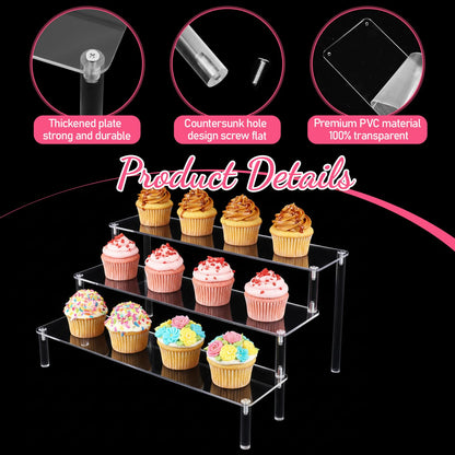 3 PACKS Acrylic Riser Clear Display Stand Perfume Stand Organizer Clear Shelf 3 Tier Cupcake Display Stands Clears Acrylic Shelf Risers for Collectibles, Dessert Shelves for Decoration and Organizer