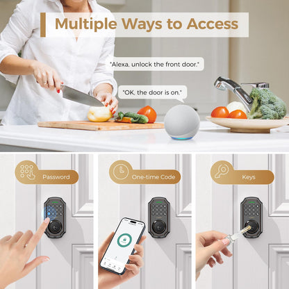 Arpha Keyless Entry Door Lock, WiFi Smart Keypad Front Door Deadbolt, Supports Amazon Alexa Voice Control, Google Assistant, Online App Control, Anti-Peeping Password, One-Time Code, Auto Lock