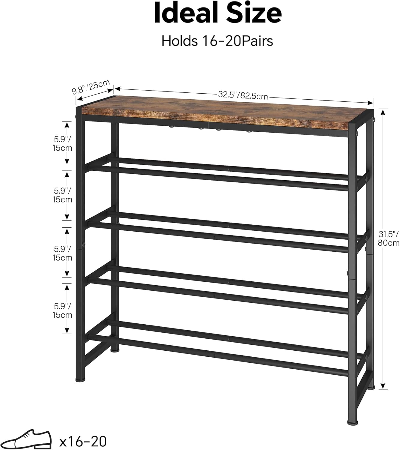 5-Tier 15-20 Homeiju Shoe Rack, Shoe Storage Shelf with MDF Top Board, Shoe Rack Organizer for Pairs of Shoes, Entryway
