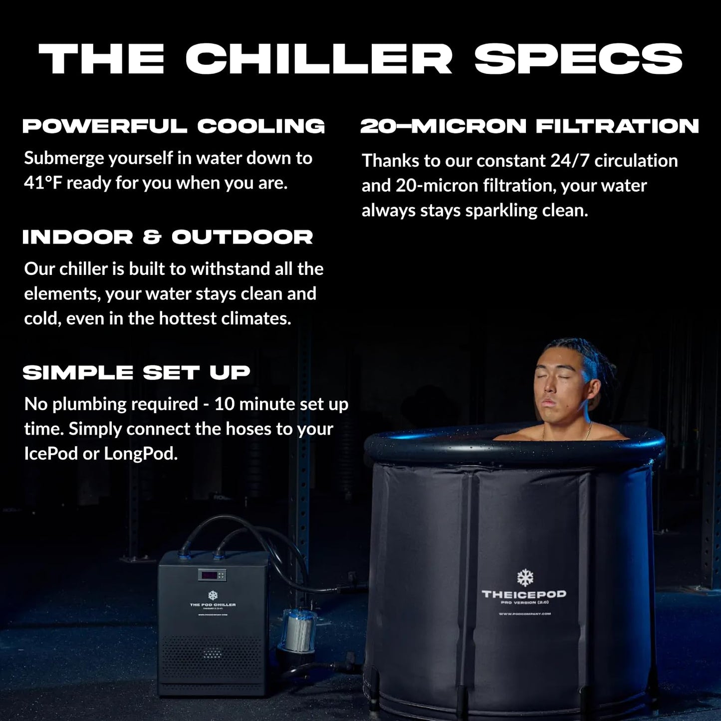 The Pod Company Standard Water Chiller – 1/3 HP – 41°F Cold Plunge Cooling System – Compact, Energy-Efficient, and Ideal for Daily Home Use – Compatible with Ice Pod Pro & Long Pod