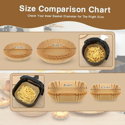Air Fryer Liners - 100PCS Non-Stick Parchment Paper for 3-5QT Air Fryers | Easy Cleanup (Round, 6.5IN)