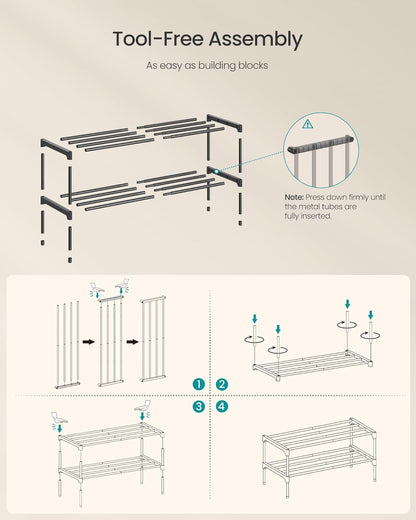 2-Tier Closet, 11.8 24.5 12.2 Inches, ULSA122BH01 SONGMICS Shoe Rack for Compact Metal Shoe Organizer Shelf