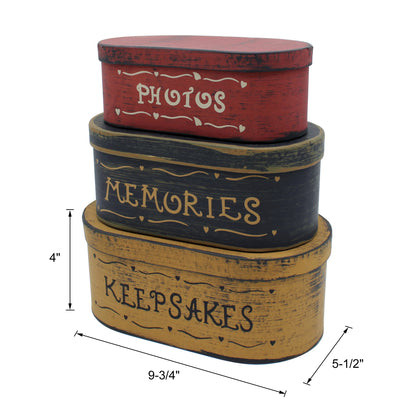 CVHOMEDECO. Primitives Antique Oval Photos, Memories, Keepsakes Cardboard Nesting Boxes, Large 9-3/4 x 5-1/2 x 4 Inch, Set of 3.