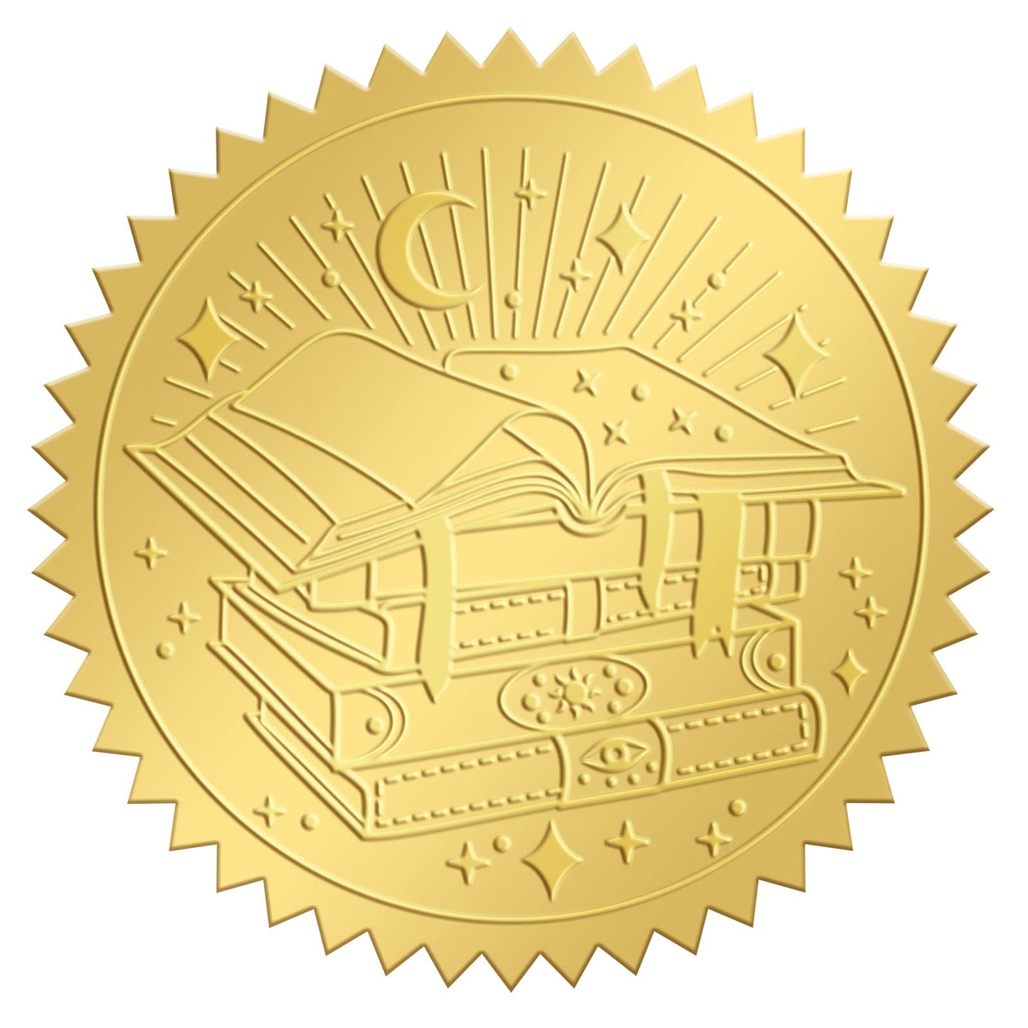 CRASPIRE 2" Gold Foil Sticker Magic Book 100pcs Certificate Seals Gold Embossed Round Embossed Foil Seal Stickers for Envelopes Invitation Card Diplomas Awards Graduation Celebration