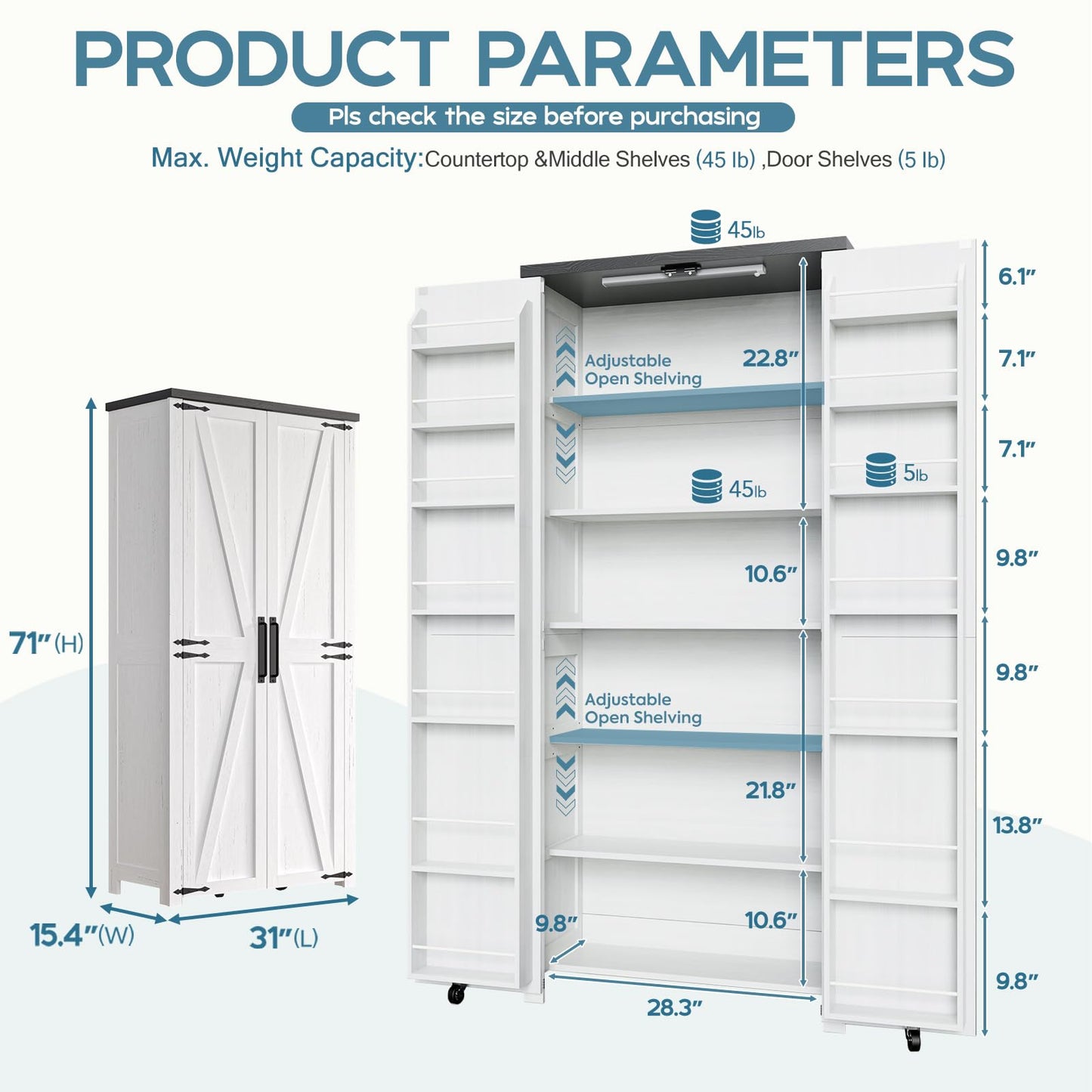 NEWOWNDS Craft Storage Cabinet with LED Lights – 72" Adjustable Shelves Scrapbooking Storage Compatible with Cricut Machine, Multi-Purpose cricut cart Cabinet for Craft Room