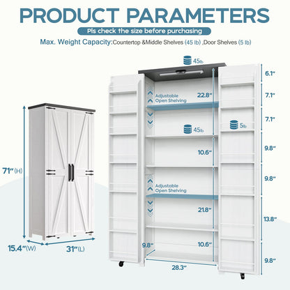 NEWOWNDS Craft Storage Cabinet with LED Lights – 72" Adjustable Shelves Scrapbooking Storage Compatible with Cricut Machine, Multi-Purpose cricut cart Cabinet for Craft Room