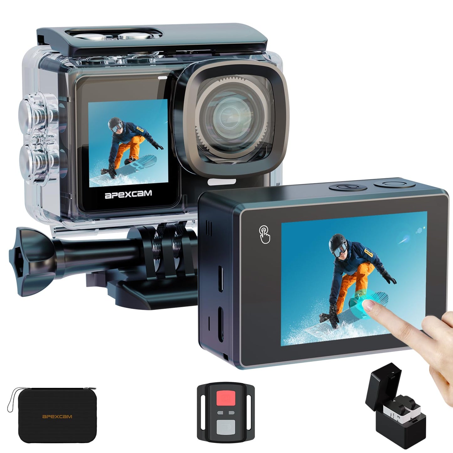 Action Cameras 4K 40M Waterproof Underwater Camera for Snorkeling, EIS Camcorder WiFi 170 Wide Angle Dual Screen Vlog Camera Sports Body Cam Mini(Charger, Remote Control and Helmet Accessories)