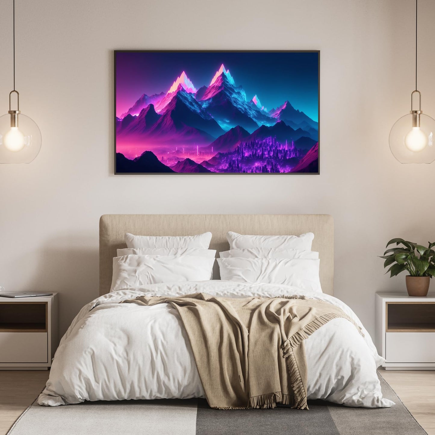 DDGEMART 5D Neon Mountain Diamond Painting Kit - Full Drill Round Beads DIY Landscape Diamond Art Canvas for Adults, Fantasy Wall Decor 28x16 Inch