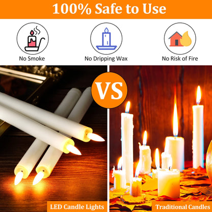 Tuanse 18 Pcs White Flameless Taper Candles with Remote Timer, Dimmer, LED Flickering Candlesticks Battery Operated 10 Inch Window Candles for Wedding Church Home Xmas Party Decor