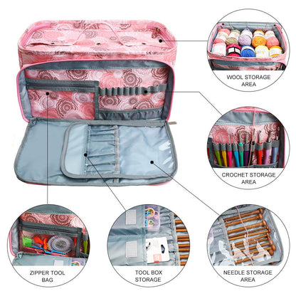 Looen Crochet Bag, Yarn Storage Organizer Tangle Free with 3 Grommets, Knitting Bag and Totes Organizer Large Craft Supplies for unfinished projects (Pink)