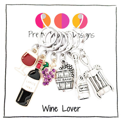 Pretty Warm Designs Wine Lover Locking Stitch Markers - Sip & Stitch Progress Keepers for Knitters and Crocheters - Set of 6 Handcrafted Accessories in Hinged Crafting Container