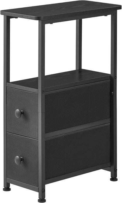 DALEMHOME 2 HKET1200BK End Table, Narrow Side Table with Fabric Drawers, Slim Nightstand, Small Bedside Table