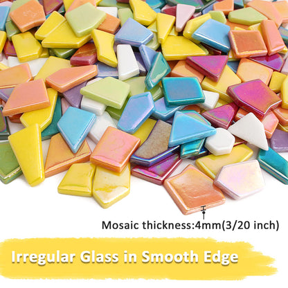 Youway Style Iridescent Glass Mosaic Tiles for Crafts Bulk,454g Broken Mosaic Glass Pieces for Garden Crafts Kits,DIY Mosaic Art Decor