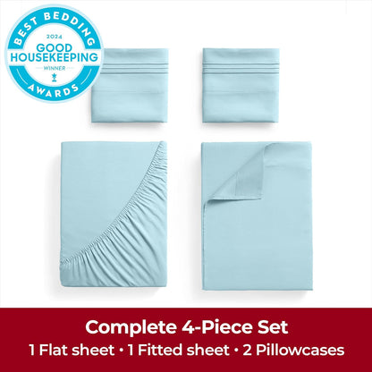 Mellanni Extra Deep Full Sheets - Hotel Luxury Bedding Set | Ultra Soft, Cooling, Stain Resistant (Full, Aqua)