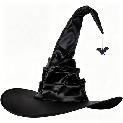 HATINXIA Witch Hat, 18 Inches Wicked Wizard Hat with Wide Brim, Halloween Cosplay Accessories for Adult Women Witch Costume Party Christmas Masquerade Carnivals, Black