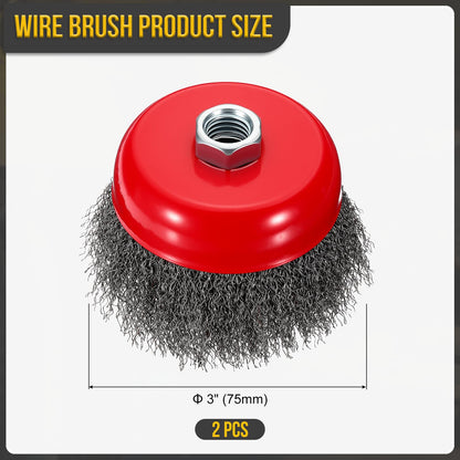 DTGN 3 Inch Wire Cup Brush for Grinder - 2 Pcs - Carbon Steel Crimping(0.012" Wire Size) Wire Wheel for Angle Grinder with 5/8"-11 Arbor - Good for Cleaning Rust Paint Abrasive