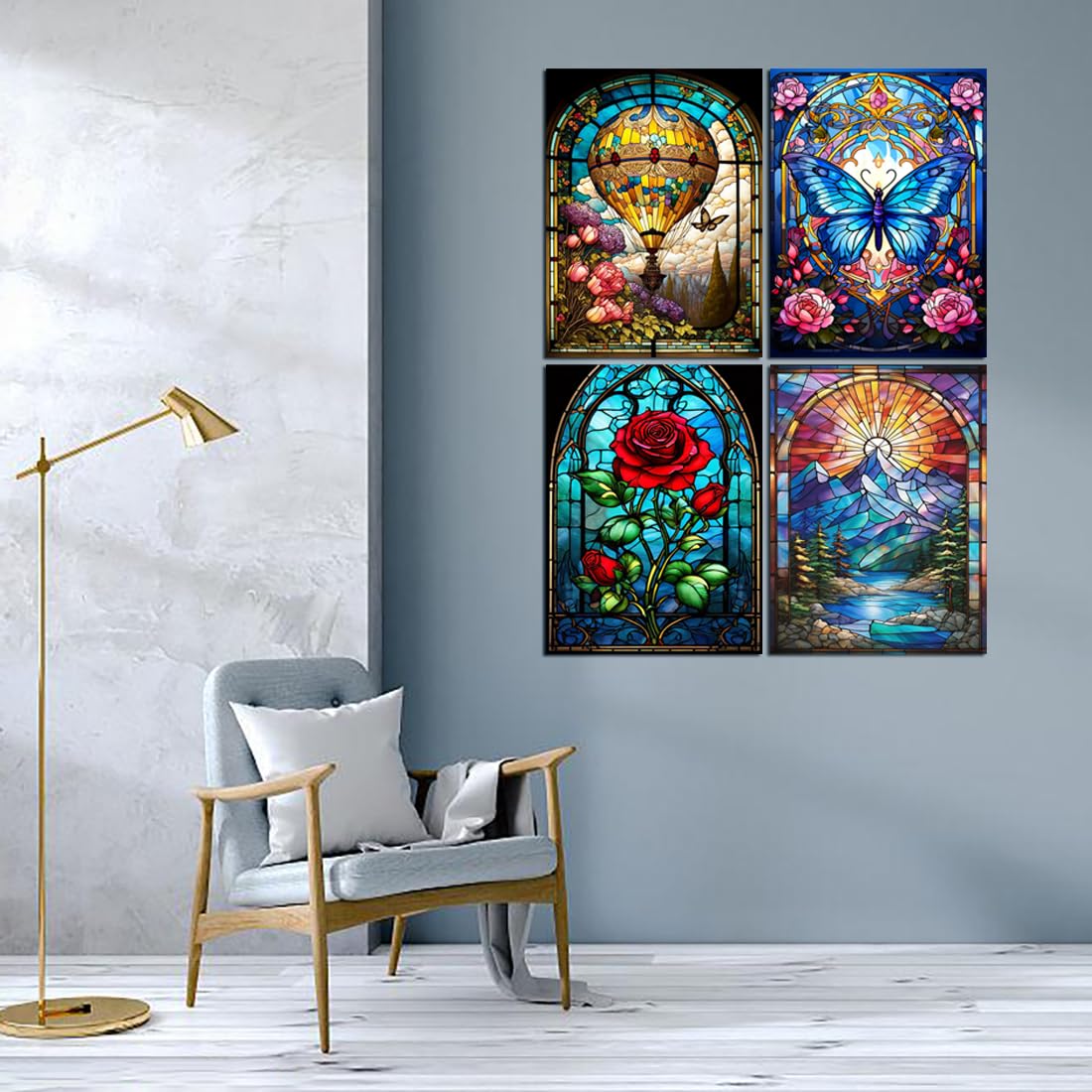 Muzagroo Art Rose Diamond Painting Kits for Adults, Colorful 5D Diamond Art Kits for Living Room Wall Art, DIY Drill Art 12x16 inches Gem Arts and Crafts 4PCS