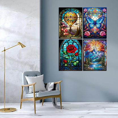 Muzagroo Art Rose Diamond Painting Kits for Adults, Colorful 5D Diamond Art Kits for Living Room Wall Art, DIY Drill Art 12x16 inches Gem Arts and Crafts 4PCS