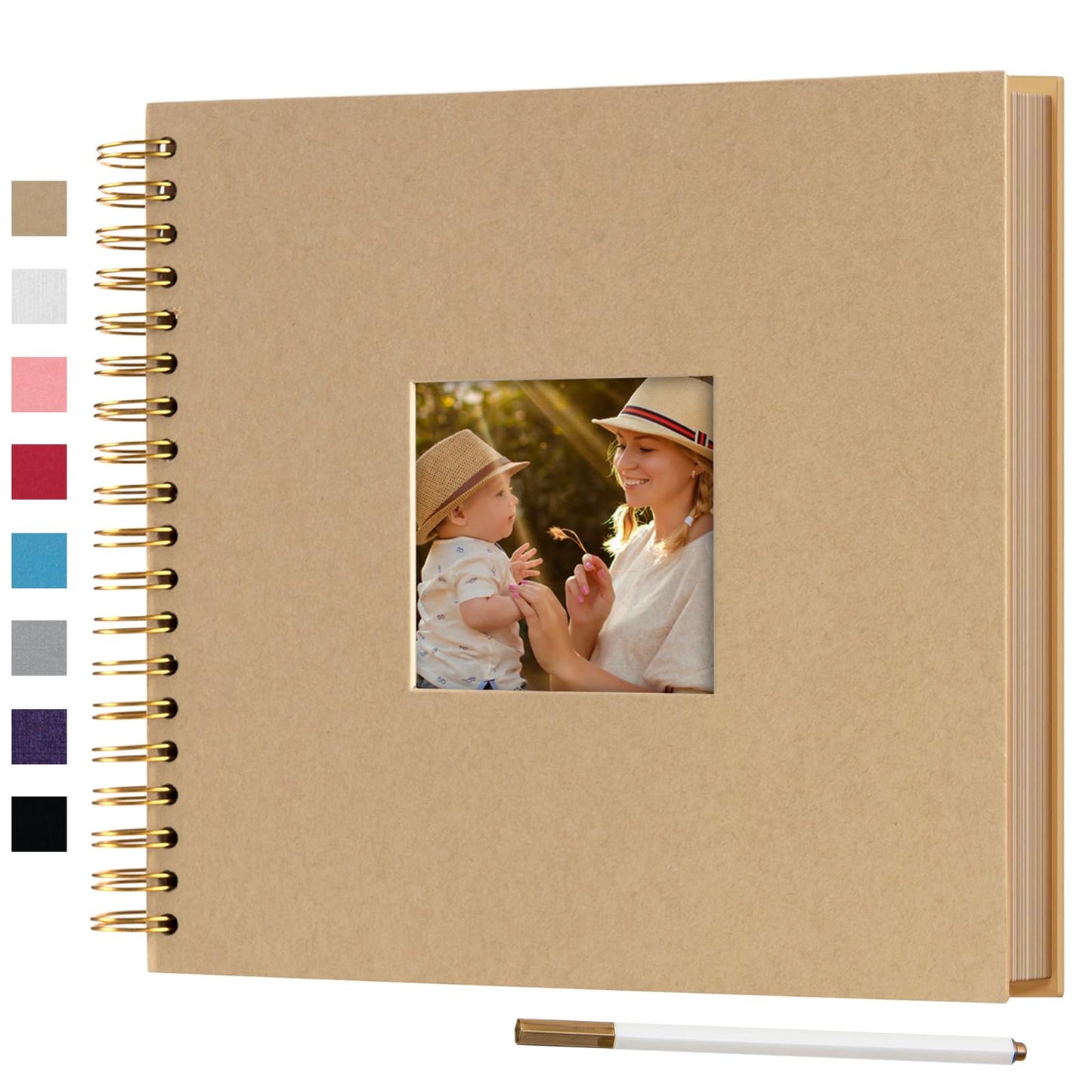 10 x 10 Inch DIY Scrapbook Photo Album with Window Design Cover 80 Pages Craft Paper Memory Book for Weeding Anniversary Travel and Baby (Brown)