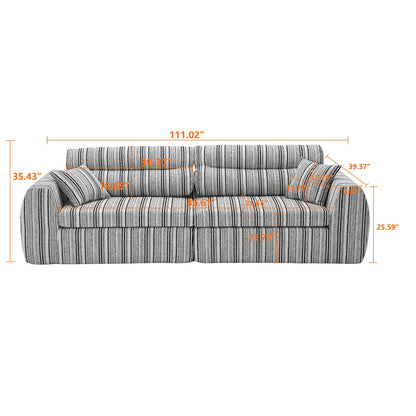 KEIKI 111" Boucle Striped Modular Compressed Sponge Sofa with High-Density Foam Cushion and Throw Pillows, Modern Style Oversized Upholstered 3-Seater Couch, Easy Assembly, for Living Room, Yellow