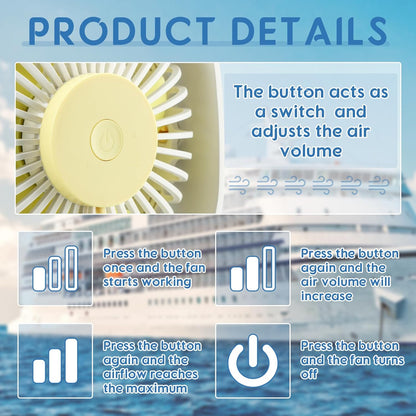 Cruise Ship Approved Travel Fan, USB Portable Fan, Small Desk Fan for Cruise Travel, Office, Bedroom, Home, Camping