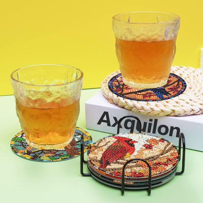 Axquilon Birds Diamond Art Coasters Kit for Adults, 8 Pcs Diamond Painting Coasters Kit with Holder, DIY Non Slip Art Supplies 4x4in