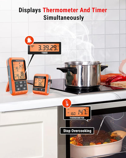ThermoPro TP826 500FT Wireless Meat Thermometer, Dual Meat Probe Cooking Thermometer for BBQ, Smoker, Oven