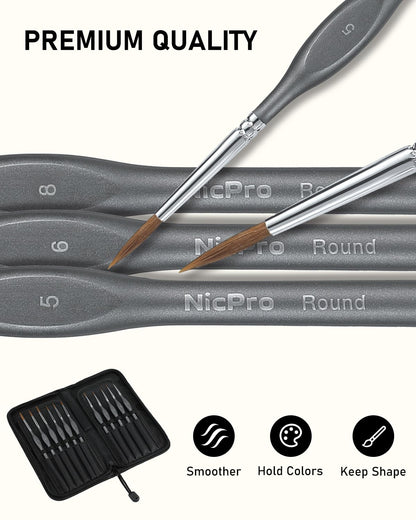 Nicpro Kolinsky Sable Miniature Paint Brushes, 11PCS Fine Detail Paint Brushes for Acrylic Watercolor, Models, Small Fine Detail Paint Brush Set for Mini Paints - Thin Artist Kit with Nylon Holder