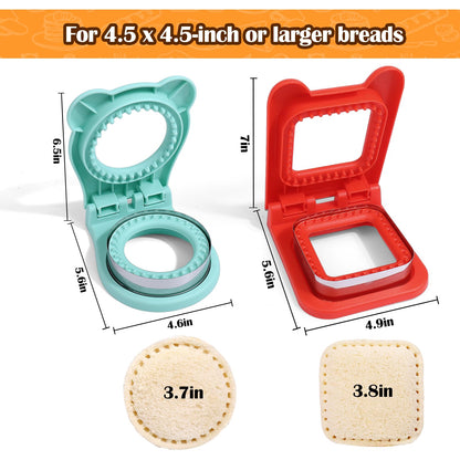 Vodolo Sandwich Maker,2PCS Sandwich Cutters for Kids Lunch,Crustless Breakfast Sandwich Cutter and Sealer Set Great for Children Boys Girls Lunchbox and Bento Box,Circle Square