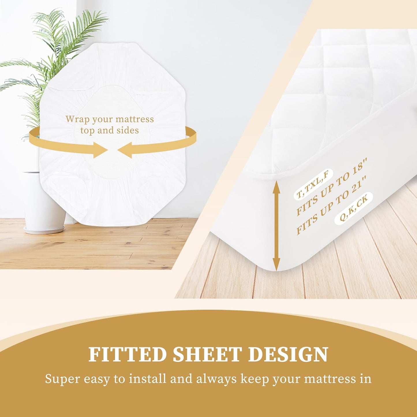 18'', Quilted Fitted Twin Mattress Pad Cover, Waterproof Mattress Protector, Deep Pocket Elastic Fits Up to Breathable