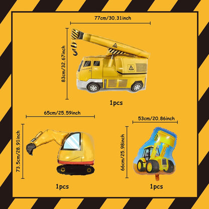 Teslite 4th 9Pcs 40 Inch 4 Bulldozer Set 4 Construction Balloons Birthday, Gold Number Balloons with Large Excavator