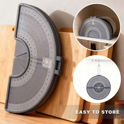 Foldable Splatter Screen with Handle For 10,11,12 and 13 Inch Frying Pan - Dual Folding Oil Guard,BPA-Free Silicone,Heat-Resistant Grip,Space Saving Fry Pan Cover for Mess-Free Cooking,Dishwasher Safe